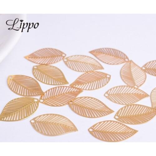 100pcs AB412 Small Leaves Charm Brass Filigree Gold Color Leaf Tree Necklace Findings Pendants Embellishment Jewelry Materials
