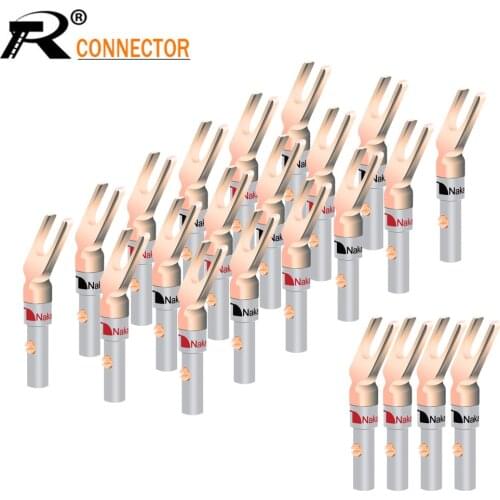 100PCS TOP Ranking Nakamichi Y/U Type HIFI Banana Plug Connectors Gold Plated Screw Lock Solderless Fork Amplifier Banana Jack