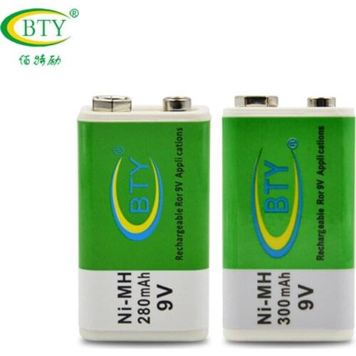2Pcs BTY 9V 6f22 Recharge Battery 300mah NI-MH Rechargeable Battery For Wireless microphone Smoke alarms RC toys 6F22 Batteries