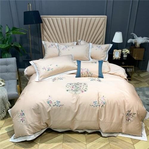 4pcs Egyptian cotton Duvet Cover Sets King Queen Size flowers Bedding Sets Pillowcases embroidery bed cover Bed Linen