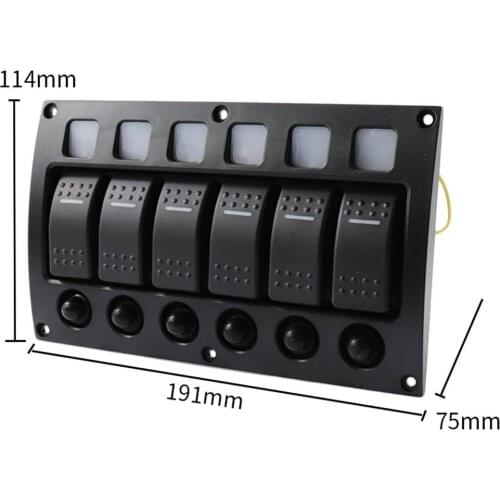 6-Gang Boat Marine RV 12V 24V Rocker Switch Panel LED Indicator Auto Fuses