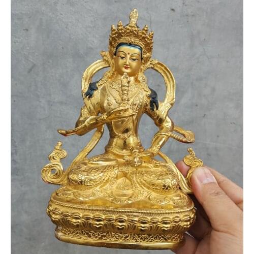 8.2" Buddhism old Handpainted bronze gilt statue Buddha Sakyamuni Vajrasattva