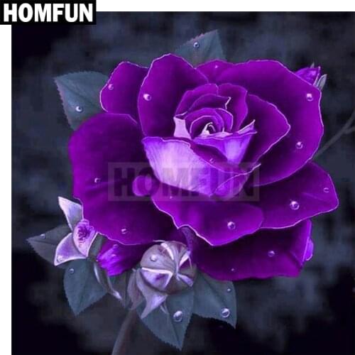 HOMFUN Full Square/Round Drill 5D DIY Diamond Painting "Purple rose flower" 3D Embroidery Cross Stitch 5D Home Decor A00160