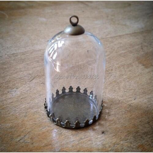 Freeshipping 20sets/lot 25*18mm Glass bubble globe & silver crown base&6mm cap&70cm necklace Set glass bottle vials pendant DIY