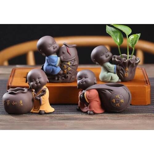 Free Shipping Tea Pets Ornament Purple Clay Decoration Crafts Figurines Little Monk Yixing Baby Boy Tea Accessories