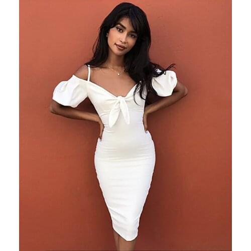 Free shipping high quality 2020 new black, white and red figure-hugging strapless short-sleeved bow fashion rayon bandage dress