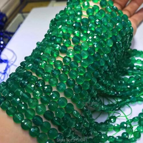 Green agate loose beads faceted coin 3/6mm 14" for DIY jewelry making FPPJ wholesale beads nature gem stone