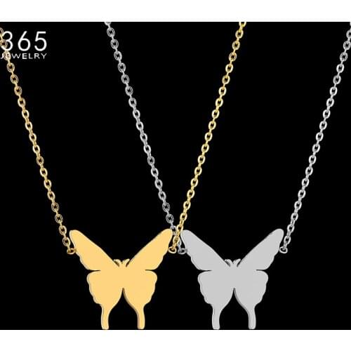 New Fashion Silver Color Butterfly Pendant Necklace Stainless Steel Simple Chain Animal Necklace For Women Girls Gift