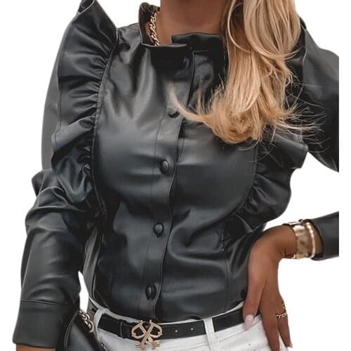 Womens Elegant Shirts Top Plaid Long-sleeved Clothing Office Ladies Tops Ruffles Houndstooth Slim Fit Shirt Buttons Blusa
