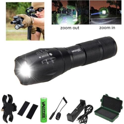 Tactical White Hunting Flashlight Adjustable Focus Torch Zoomable Light USB Rechargeable Power Battery Lantern