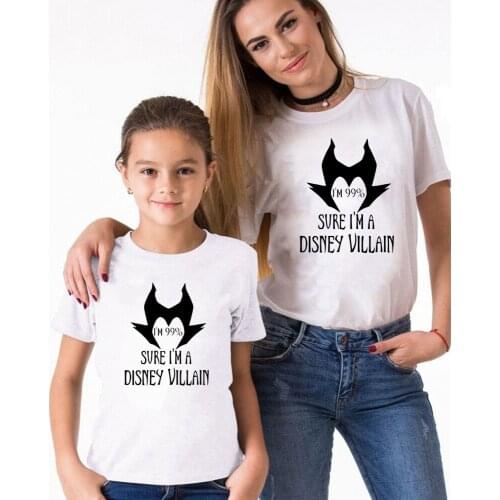 Disney Bad Princess Printed T Shirt Matching Family Clothes Summer New Short Sleeve Casual Loose Girl Boys Baby Kids Tee Tops