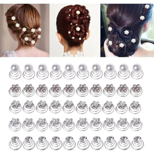 HX6E 10PC Bridal Wedding Pearl Flower Hairpins Swirl Spirals Twist Tiara Hair Jewelry