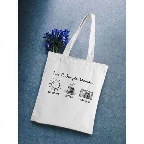 I'm A Simple Woman Sunshine Coffee Reusable Shopping Bags Canvas Bag Large Capacity Foldable Eco Tote Female Shopper Handbag