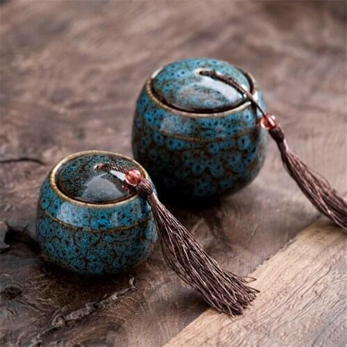 Ceramic Tea Caddy Travel Portable Small Spice Jar Kiln Change Sealed Cans Candy Storage Tank Teaware Retro Home Food Container