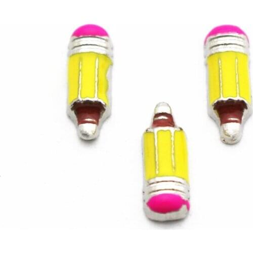 Hot selling 10pcs/lot Pencil Stationery floating charms living glass memory lockets diy Accessory charms jewelry
