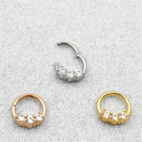 Trendy With Triple Septum Segment Ring Nipple Nose Hoop Piercing CZ Gem Hinged Clicker