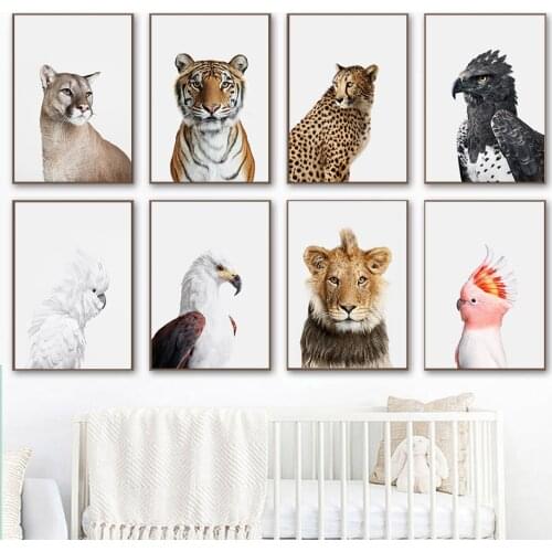 Wall Art Canvas Painting Lion Tiger Eagle Parrot Leopard Nordic Posters And Prints Animals Wall Pictures For Kids Room Decor