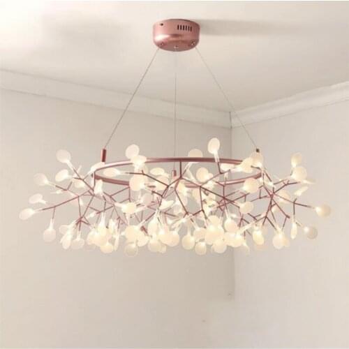 Nordic Hanging Living Room Chandelier Modern Kitchen Firefly Lamp Rose Gold/Black Branch Round Chandelier Lighting