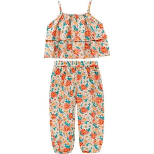 Baby Girl Clothes 2021 New Fashion Girls Floral Camisole Top + Beach Long Pants Summer 2pcs Summer Holiday Clothing Outfit Set