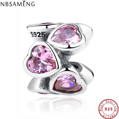 Original 925 Sterling Silver Bead Charm Love Hearts Spacer Charms Crystal Beads Fit Bracelets & Bangles DIY Jewelry