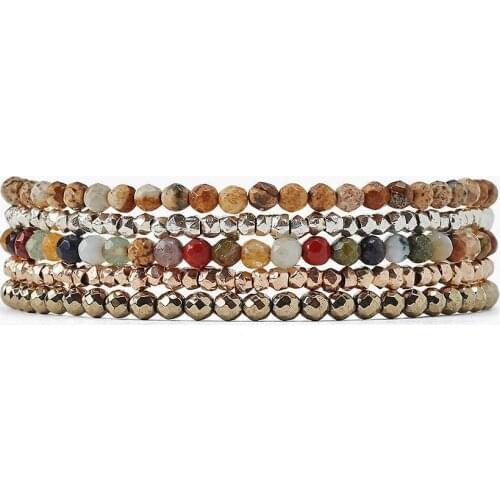 Pyrite Mix Pictures Stone Naked Five Wrap Bracelet Nylon Fashion Bracelets For Woman