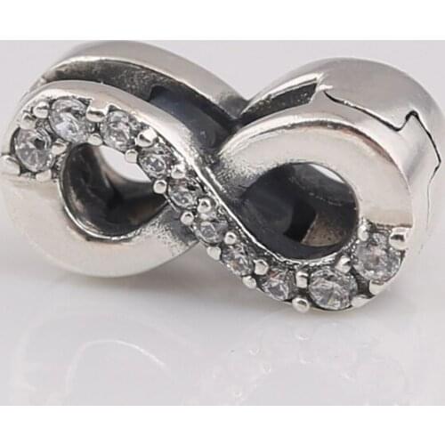 Authentic S925 Silver Reflexions Sparkling Infinity With Crystal Clip Charms fit Lady Bracelet Bangle DIY Jewelry