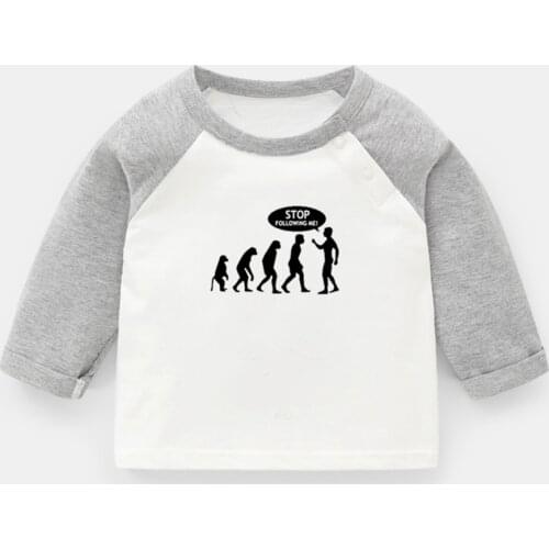Stop Following Me! Evolution Funny Monkey Humen 5 Burning Man Newborn Baby T-shirts Toddler Raglan Color Long Sleeve Tee Tops