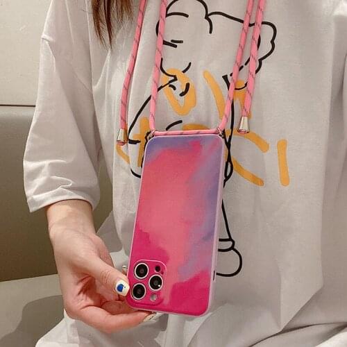 Strap Cord Chain Necklace Lanyard Phone Case for HUAWEI P50 P40 P30 P40LITE P30LITE P20 P20PRO P30PRO cartoon Painting Silicone