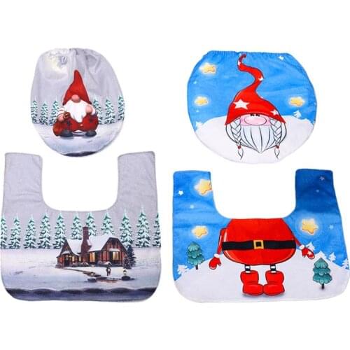 Christmas Toilet Seat Cover Foot Pad Rug Mat Swedish Gnome Santa Bathroom Decor