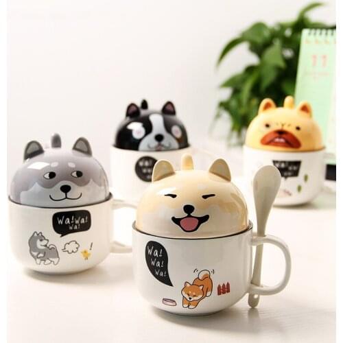 Cute Creative Double-Layer Coffee Mug With Cover and Spoon Ceramic Juice Cup Large Capacity Milk Mug Office Teacup Drinkware