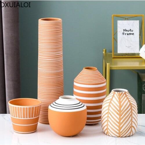 Nordic modern ceramic vase flowers hydroponic ceramic bottle ins style home model room soft decoration decorations DXUIALOI