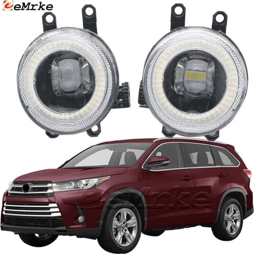 2in1 LED Angel Eye Daytime Running Lights DRL + Cut-Line Lens Fog Lights for Toyota Highlander Kluger XU50 2017 2018 2019