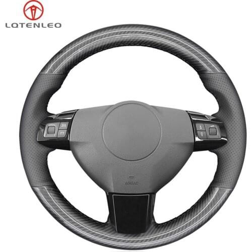 LQTENLEO Carbon Fiber Black Leather Car Steering Wheel Cover For Opel Astra (H) 2004-2009 Vectra (C) 2005 2006 2007 2008 2009