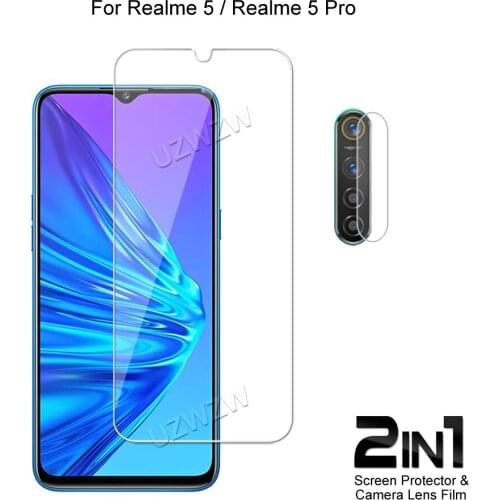 2 in 1 For Realme 5 Pro / 5 Camera Lens Film & Screen Protector Guard Protective HD Tempered Glass Explosion Proof