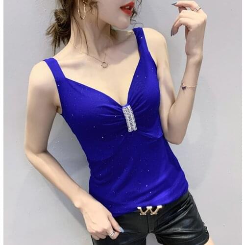 Women clothing New 2020 Summer sleeveless t-shirt Fashion sexy Diamonds Women vest Plus size casual tops tank