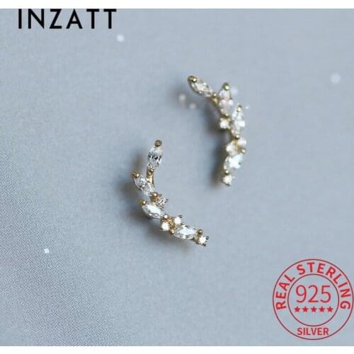 INZATT Real 925 Sterling Silver Ziron Leaves Stud 14K Gold Earrings For Women Cute Fine Jewelry Accessories Drop shipping