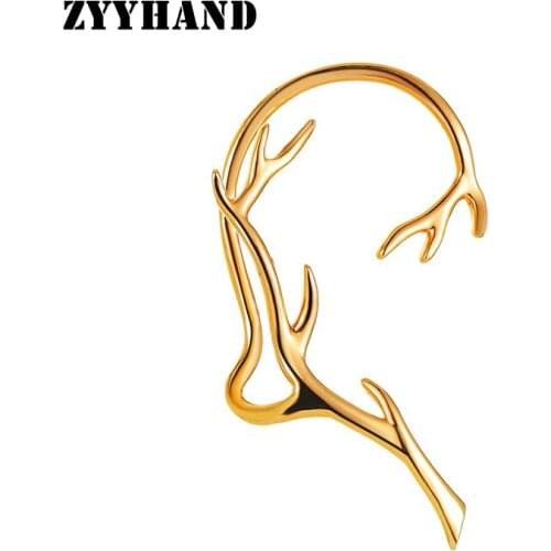 Tree Branch Golden Color Women Clip Earrings Antler Shape Romantic Girl Jewelry Lady Party Silver-Color Jewellery