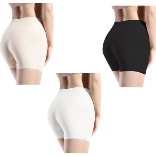 Women High Waist Ice Silk Safety Shorts Invisible Seamless Cotton Crotch Lip Boxer Brief Underwear Solid Color Stretchy Boyshort