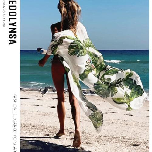 2021 Boho Leaves Print Chiffon Blouse Plus Size Long Kimono Dress Women Summer Tops Half Sleeve Top Women Ins Style Shirts A791