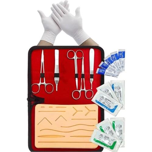 25 Sets/Kits 17 in 1 Medical surgical suture training skin practice pad needle holder teaching schools biology forceps scissors