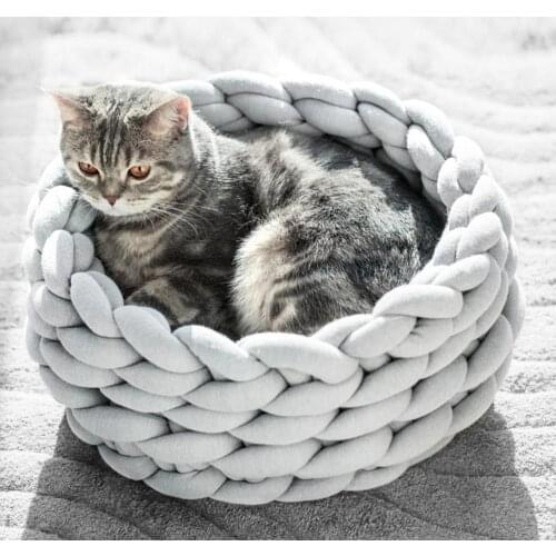 30/35/40cm DIY Hand Knitted Pet Bed Thick Yarn Cats Dog Machine Washable Soft Sleeping Nest House