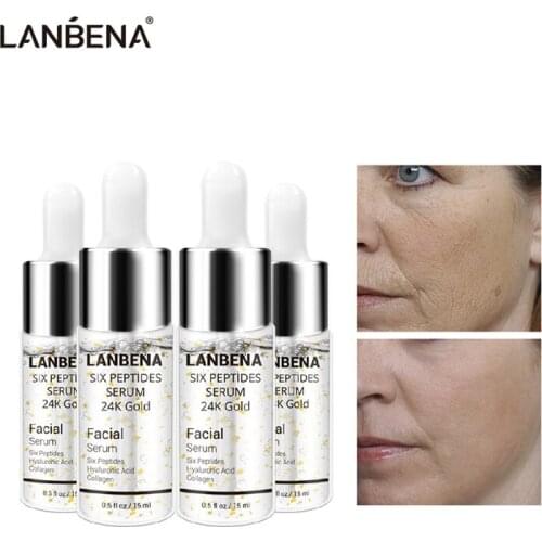 LANBENA 24K Gold Six Peptides Serum Facial Essence Anti-Aging Wrinkle Firming Skin Whitening Moisturizing Acne Treatment 4pcs