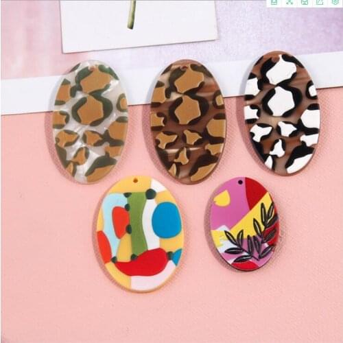 4pcs Leopard Resin oval Charms Embossment Flower Acrylic Pendant DIY Earring