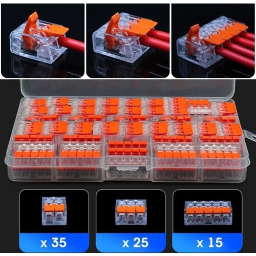 75pcs For Wago 221 Electrical Connectors Wire Block Clamp Terminal Cable Reusable Mini Quick Home Wire Terminal Connector