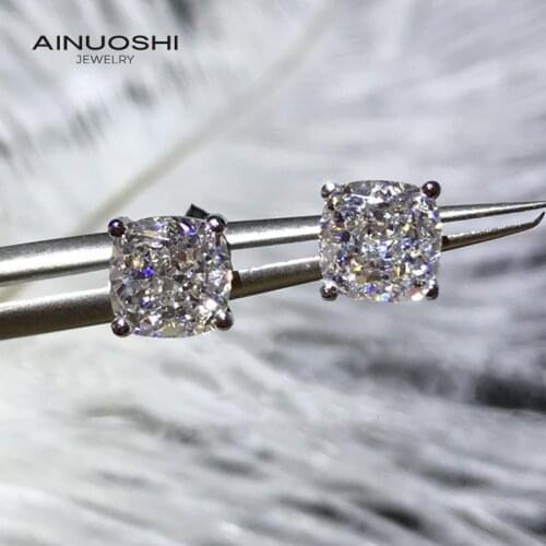 AINUOSHI Classic 925 Sterling Silver 6x6mm Cushion Cut Simulated SONA Diamond Four Claws Stud Earrings For Women Earrings