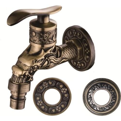 Antique Bronze Bathroom Sink Faucet Dragon Washing Machine Tap Wall Mounted Tap