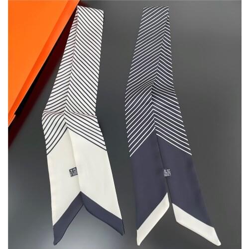 Brand Black White Striped Scarf Design Bag Scarves Women Fashion Silk Scarf For Ladies Hair Accessories Striped Foulard Headband