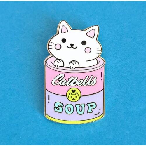 Catbells soup can copper Enamel Brooch Pin Backpack Hat Bag Lapel Pins Badges Women Mens Fashion Jewelry Accessories