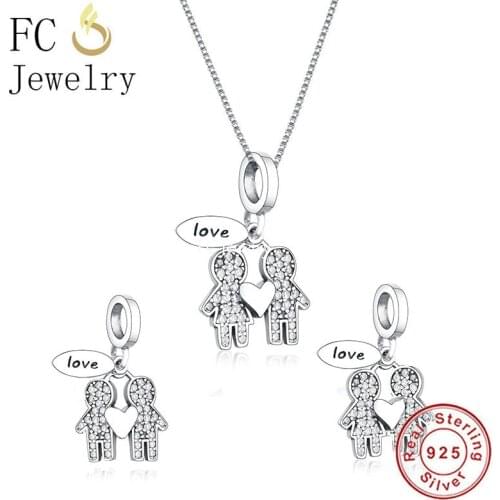 925 Sterling Silver Boy Girl Brother Sister Dad Mom Hands To Hands Pendant Statement Necklace Women Chain Collar Choker Trinket
