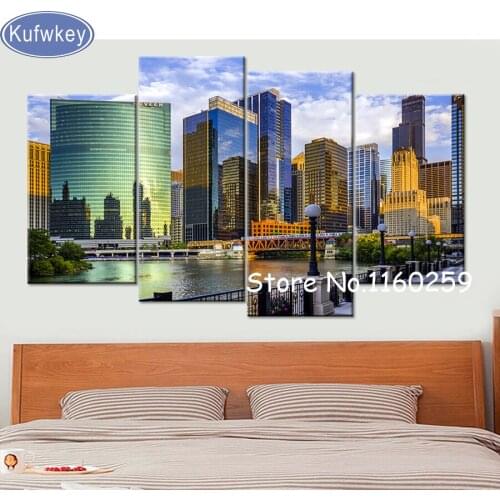 Chicago diamond embroidery sale City Building 4 pcs diamond painting full 5d diamond mosaic picture of rhinestones cross-stitch